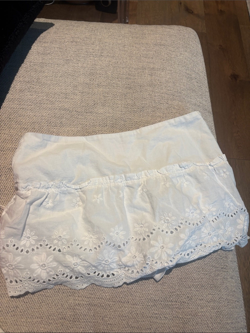 Edikted White Eyelet Mini Skirt with Floral Embroidery